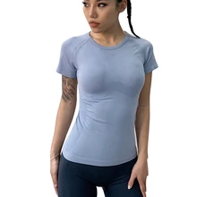 Для женщин с коротким рукавом обтягивающая Бесшовные сетка для волос вставки мягкие удобные утягивающая для похудения Спортивная футболка