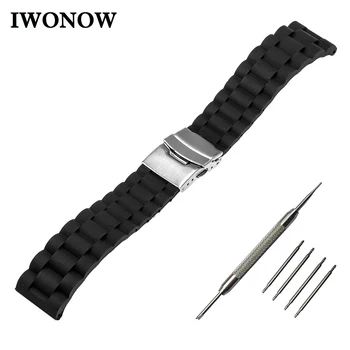 

Silicone Rubber Watch Band 22mm for Moto 360 2 46mm 2015 Stainless Steel Safety Buckle Strap Wrist Belt Bracelet Black + Tool