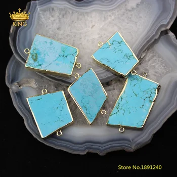 

10PCS Large Blue Turquoises Freedom Trapezoid Shaped Connectors Findings,Raw Howlite Plated Gold Copper Slab Charm Bracelet HS02
