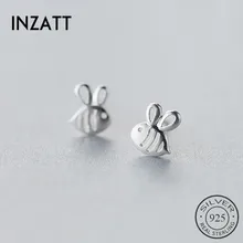 INZATT минималистичные металлические полые серьги-гвоздики Пчелка 925 пробы серебряные модные ювелирные изделия для женщин аксессуары для вечеринки по случаю Дня рождения подарок