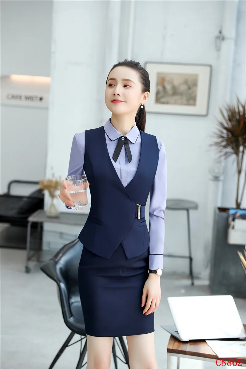 Chaleco Azul Traje Chaqueta Mujer Con Chaleco Trajes De Pantalones