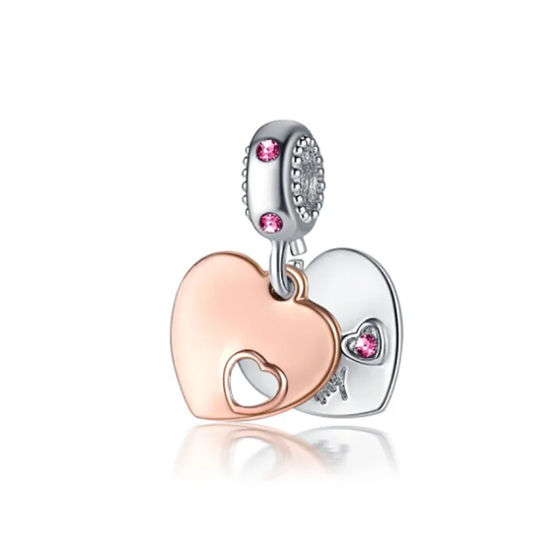 

crystal heart beads charms fits plata de ley 925 original Charm Bracelet jewelry valentine's day mary poppins bijoux DGB754