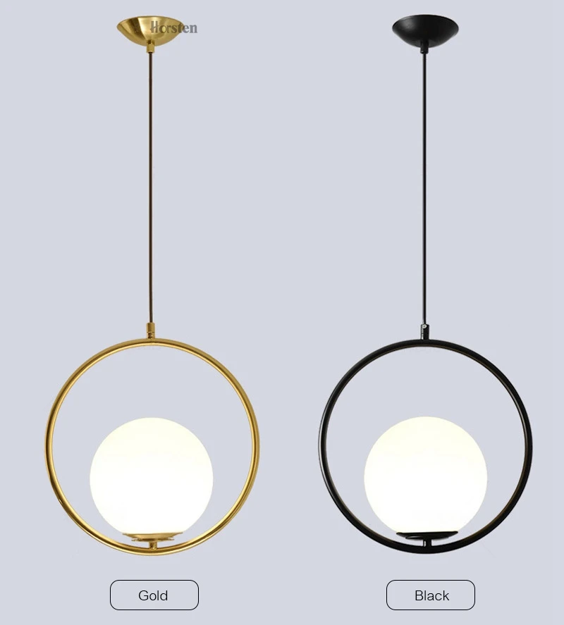 Nordic Simple Circled Glass Ball Pendant Lights LED E27 Loft Modern Hanging Lamp for Parlor Dining Room Bedroom Bar Restaurant (1)