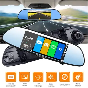 

Touch Screen 7 Inch Car Video Camera Driving Recorder DVR 170° Wide Angle Lens G-Sensor For Vehicles Front And Rear View Mirror