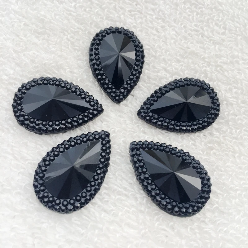 6pcs 19*29mm Big Strass black Drop Shape Resin Gems Flat Back For crystal Crafts Scrapbooking DIY Clothes Shoes decoration-Z041