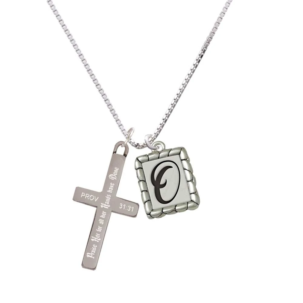 Pebble Border Initial - O - Praise Her - Cross Necklace