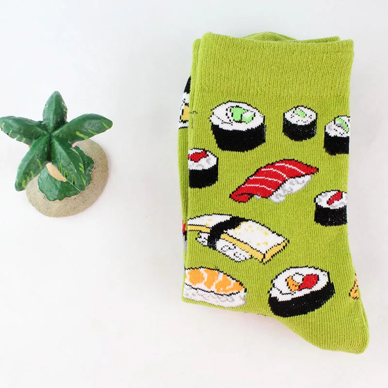 Green sushi Десерты еда авокадо омлет суши Яблоко фрукты носки короткие носки хлопковые с забавным женщинам мужчины счастливый креативный узор носки женские - Цвет: Green sushi