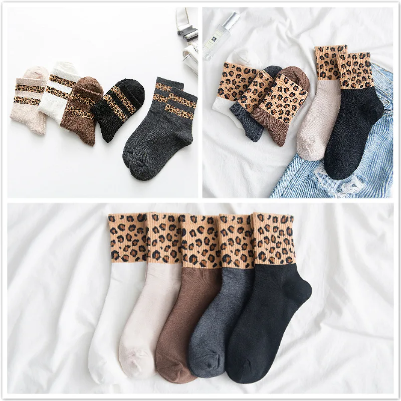 

New Harajuku Women socks Fashion Leopard print calcetines mujer Spring and Autumn Short Tube Cotton Retro Funny socks Girls