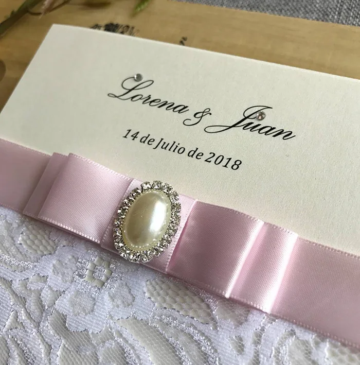 Розовые свадебные приглашения с лентой и пряжкой CA0633|invitations pink|invitation weddinginvitation