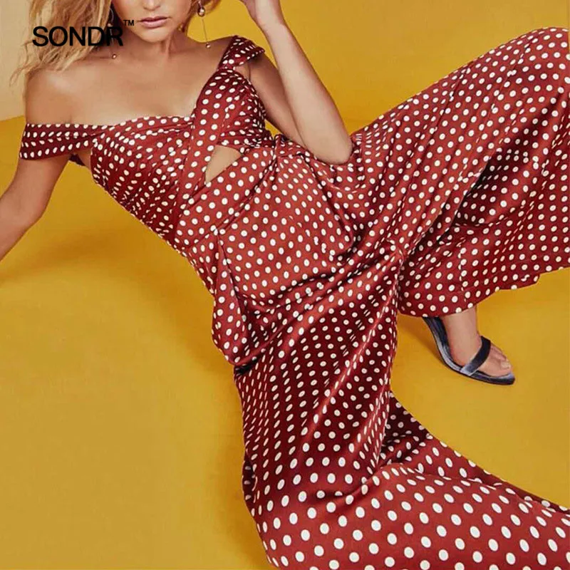 SONDR Polka Dot Hollow Out Women Jumpsuits High Waist Sleeveless Off Shoulder Female Jumpsuit Summer Sexy Fashion 2019 SONDR Polka Dot Hollow Out Women Jumpsuits High Waist Sleeveless Off Shoulder Female Jumpsuit Summer Sexy Fashion 2019