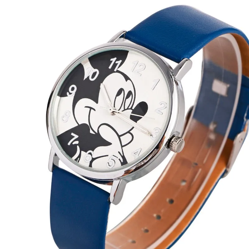 Модные брендовые женские часы с Микки Маусом, мужские кожаные кварцевые наручные часы, детские часы, подарок для мальчиков и девочек, Прямая поставка