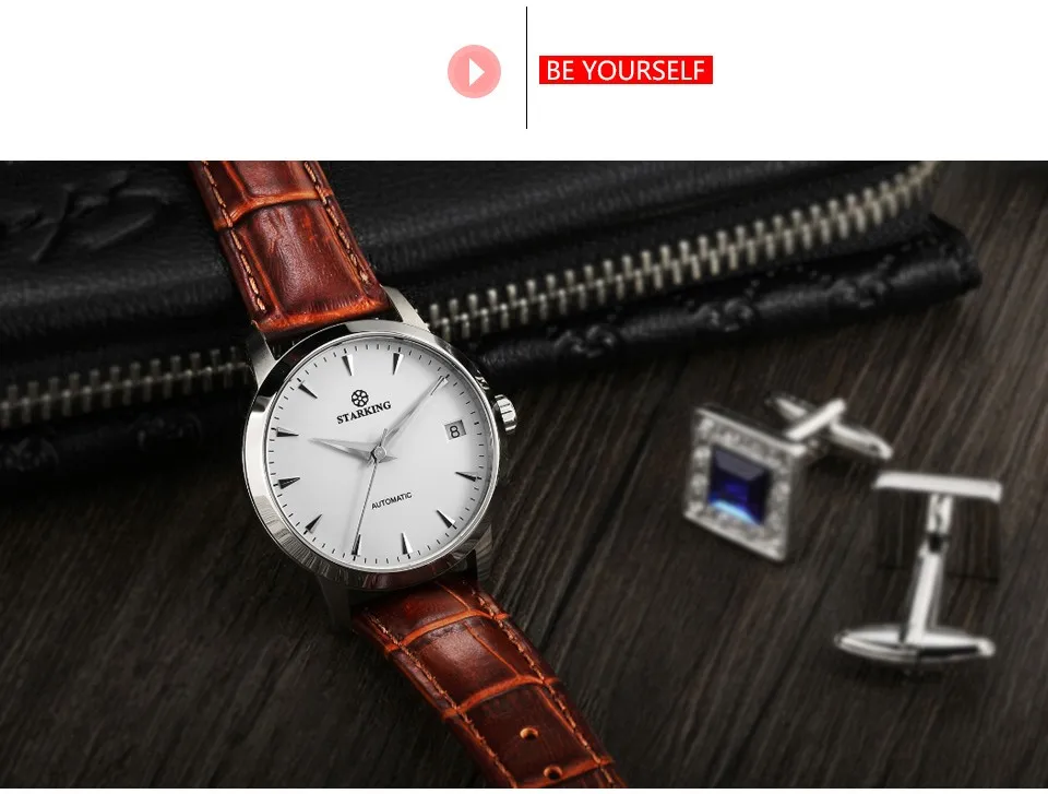 STARKING Брендовые женские автоматические механические часы с автоматической датой, Скелетон, ремешок из натуральной кожи, модные деловые часы AL0184