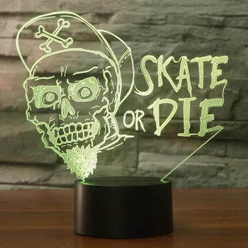 

Skull Skate Model 3D Night Light 7 Color Changing Decorative Lamp USB Led Table Lamp Coll Atmosphere Light Remote and Touch