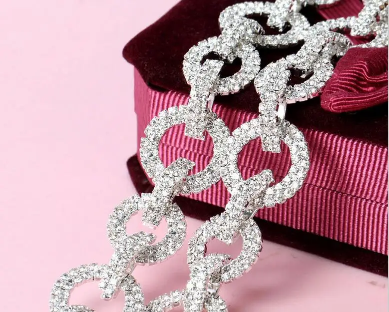 1 ярд блестящие стразы кольцевая застежка Посеребренная лента с плоской задней