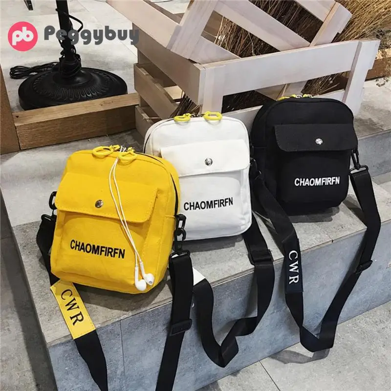 Square Vertical Phone Bag Women's Messenger Bag Letter Print Sports Shoulder Messenger Handbags Unisex Canvas Crossbody Bag