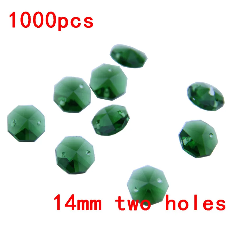 Кристалл 1000 шт./лот 2 отверстия темно-зеленый 14 мм стеклянные Восьмиугольные бусины хрустальная люстра детали призмы кулон для Гирлянд