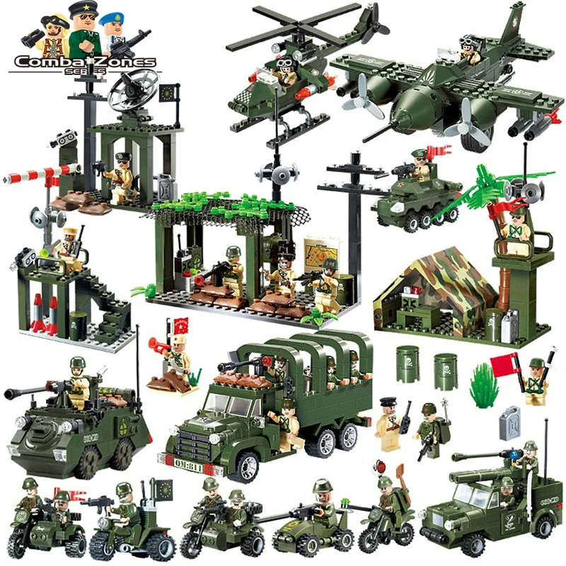 

Military Educational Building Blocks Toys Army Cars Planes Helicopter Weapon Compatible With Legoed Toys For Children