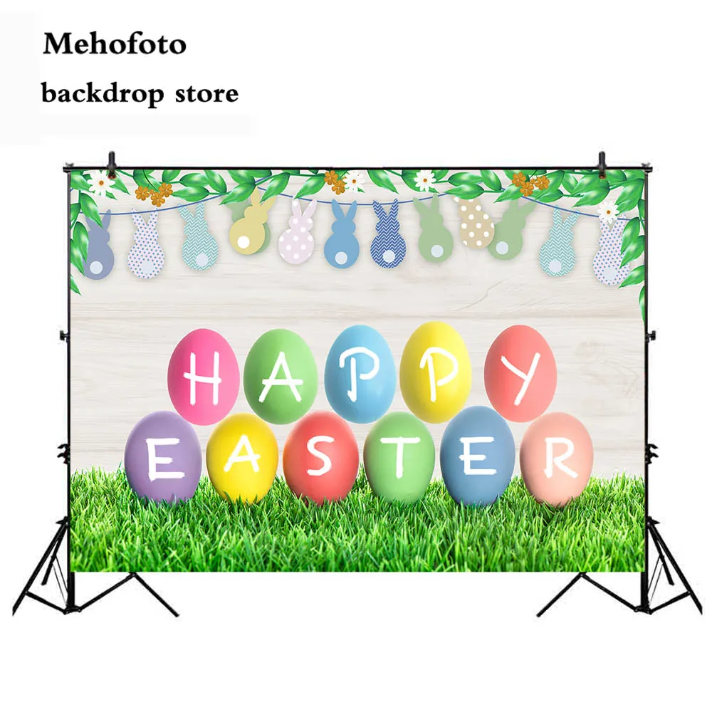 Mehofoto Wooden Board Easter background Spring Scenery Photography Backdrop Egg and Lawn Decoration Banner for Photo Video 252 |