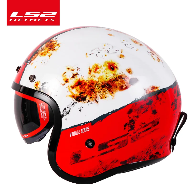 LS2 Spitfire, винтажный шлем с открытым лицом, модный дизайн, Ретро стиль, наполовину шлем, LS2, OF599, мотоциклетный шлем с пузырьковым козырьком, пряжки - Цвет: Red yearning