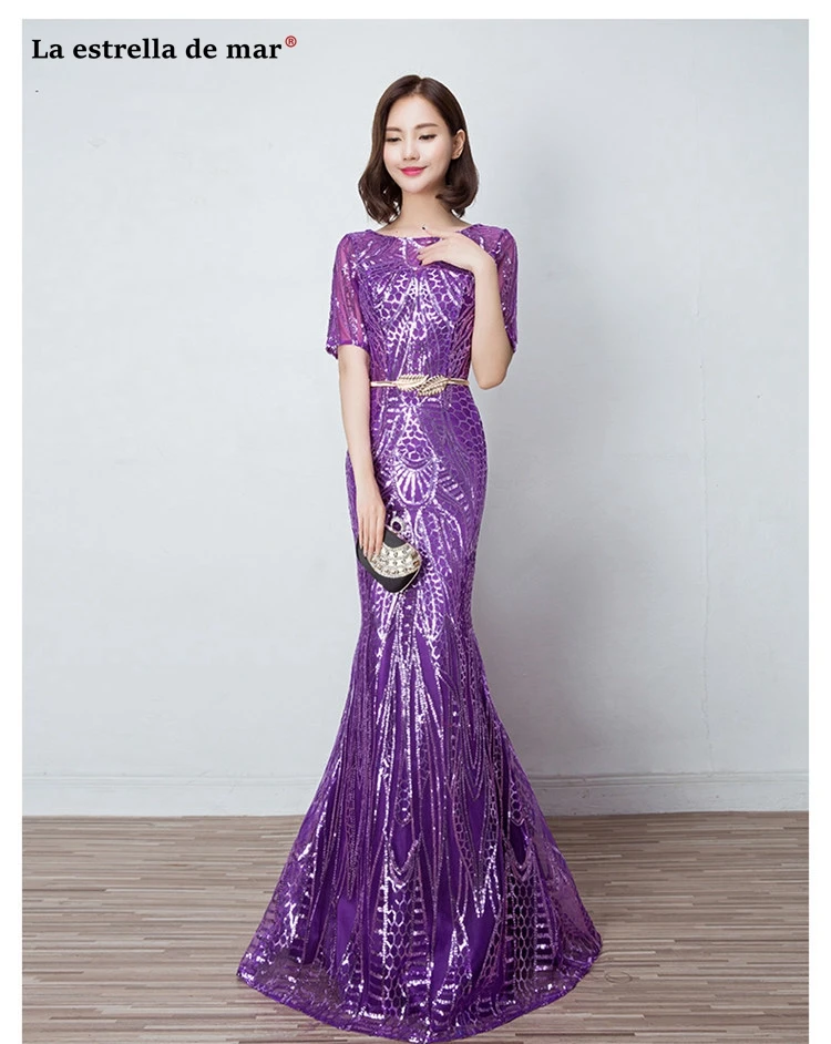 Vestido para festa de casamento2019 новинка из кружева, с вырезом на шее, с блестками, Сексуальная Русалка, золотой, красный, фиолетовое платье для невесты