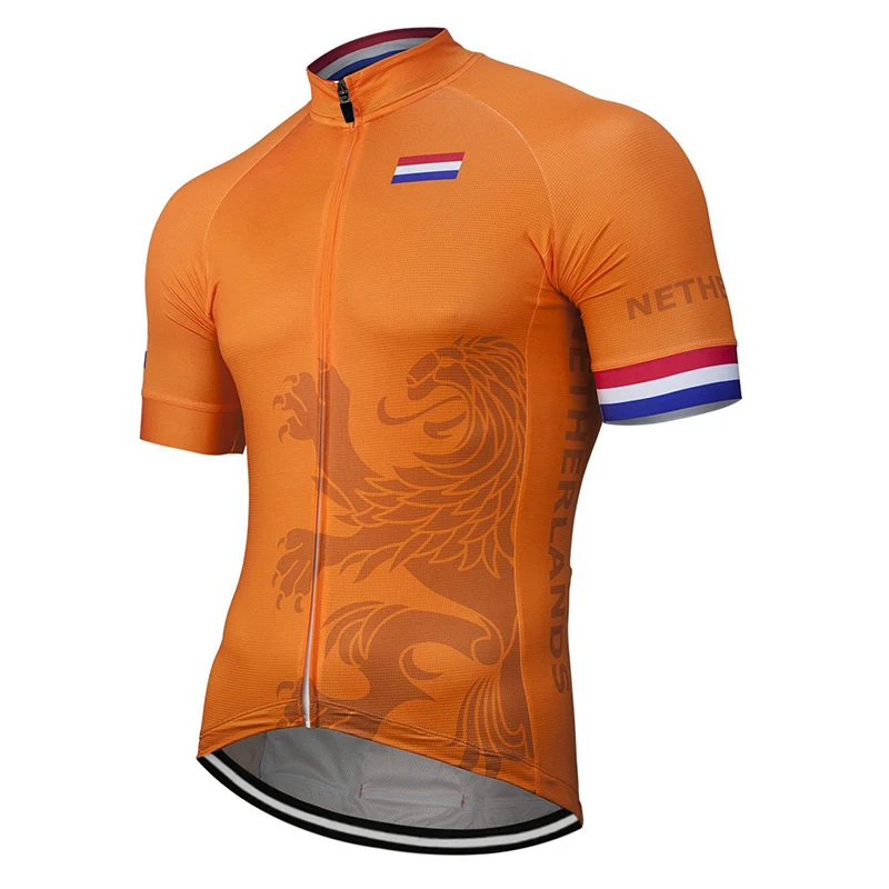 

Netherlands 2019 New Team Cycling Jersey Men Customized Road Mountain Race Top Bicycle Wear Orange Bike clothes Sly Sun