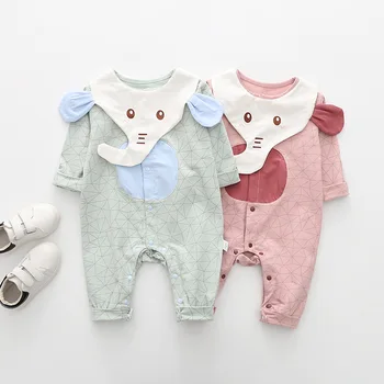 

Elephant Bebe Clothes with Baby Bibs New Arrival Infant Long Sleeve Climbing Body Suits Children Animal Rompers Plain Color Pink