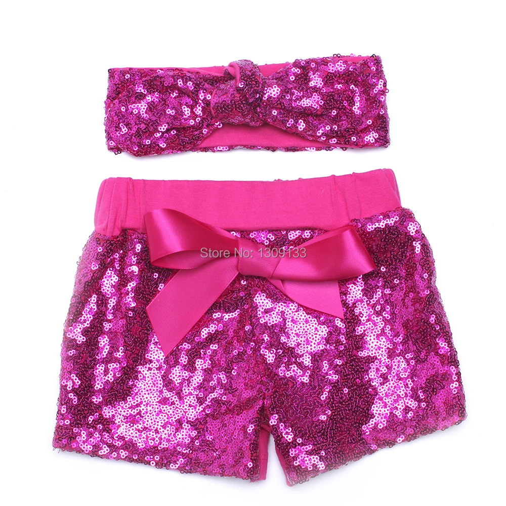 

14 colors Bling Sparking Sequin Cotton Shorts Birthday Outfit Girls Toddler Baby Girls Shorts with Knot Heaband