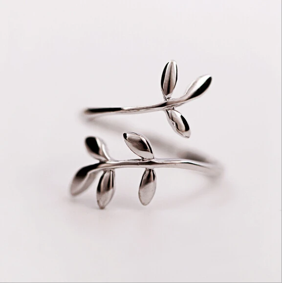 RI110 leaf Cute Jewelry 100% 925 Sterling silver Genuine  Vintage Adjustable rings for women Christmas