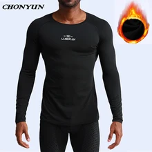 Спортивная футболка для фитнеса, Мужская футболка Рашгард плюс бархат с длинным рукавом, одежда для бега, мужская спортивная одежда для улицы, компрессионная рубашка
