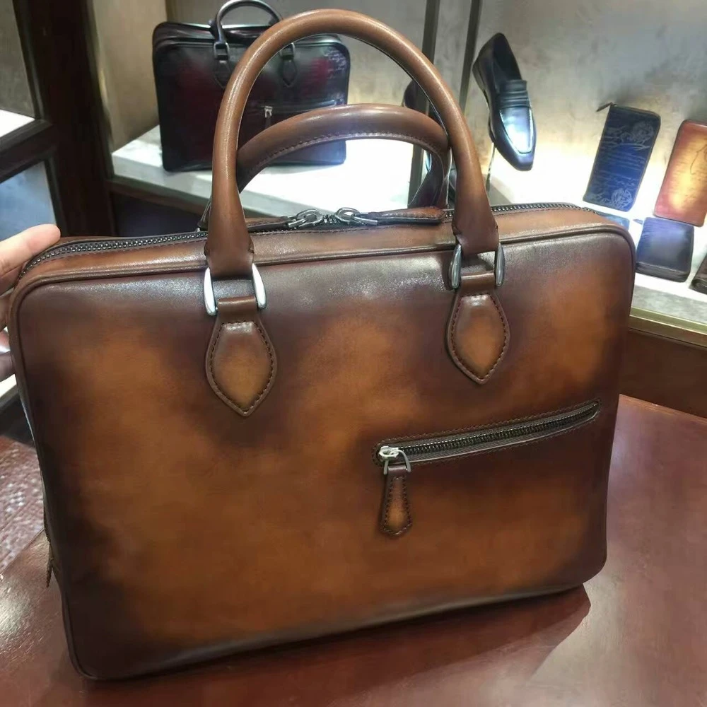 Terse Chineseメーカーヴィンテージ革トートバッグ用男イタリアカーフスキン本革ブリーフケース手作り緑青カスタム Briefcases Bags For Men Handmade Briefcaseleather Briefcase Bag Aliexpress