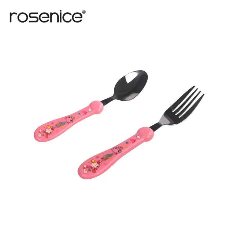 

Children's Spoon and Fork Set Toddler Stainless Steel Flatware Tableware with Cartoon Handle