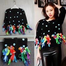 2017 Special Offer Real Sudaderas Men Sweater Knitting Cardigan 7 Minutes Of Sleeve Wave Point Decorative Sweater Female Parrot