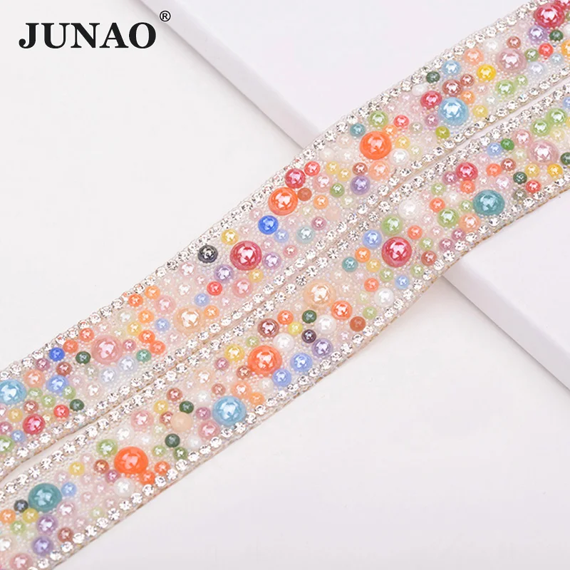 JUNAO 5Yard * 18 мм Красочные исправление жемчужная отделка стразы лента окантовка