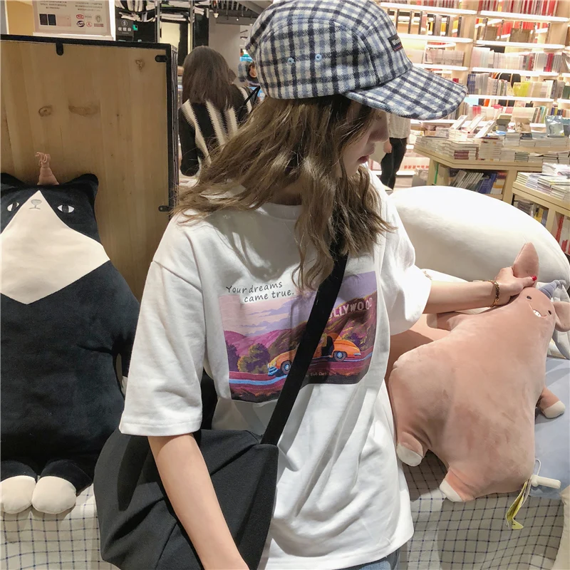 Корейский ulzzang Harajuku, парные топы, хип-хоп, новинка, с буквами, забавные, большие размеры, свободные, с мультяшным принтом, женская, с мультяшным рисунком, Vaporwave, футболка