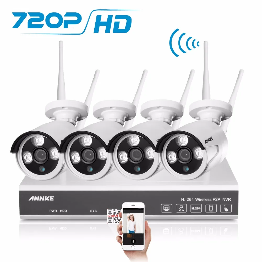 

ANNKE 4CH Wireless 1.0MP Camera NVR Kit 720P HDMI P2P ONVIF NVR WIFI IP Camera Outdoor IP66 Waterproof Network CCTV System