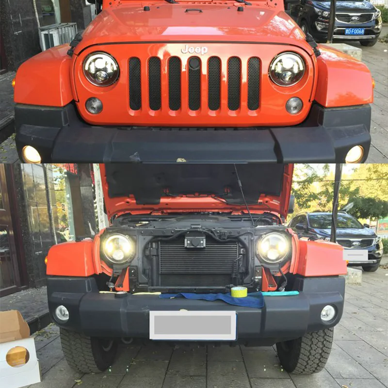 Free shipping 7 LED Headlight with Halo Angel Eye & Turn Signal Lights & DRL for Jeep Wrangler JK Headlamp  (8)