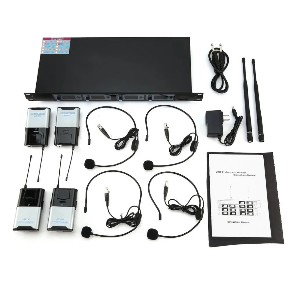 

GTD Audio 4x800 Paths UHF Diversity Wired Headset Microphone Mic System Superior Sound Quality Professional Feature