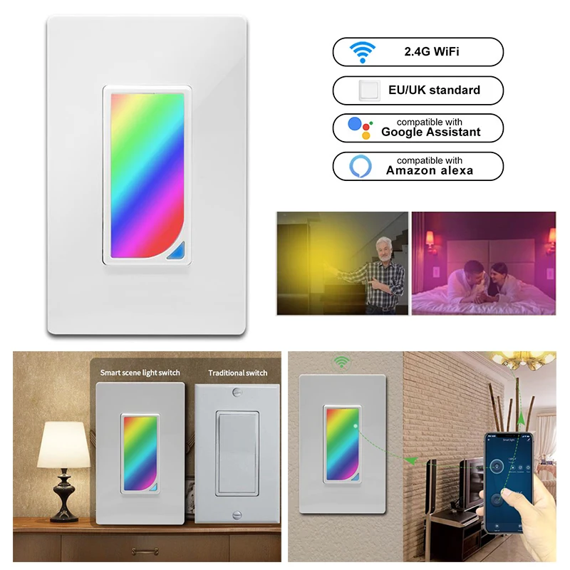 

WiFi Smart Home Automation Light Switch LED RGB Scene Light Color Changing with Remote Voice Control and Timer, Countdown