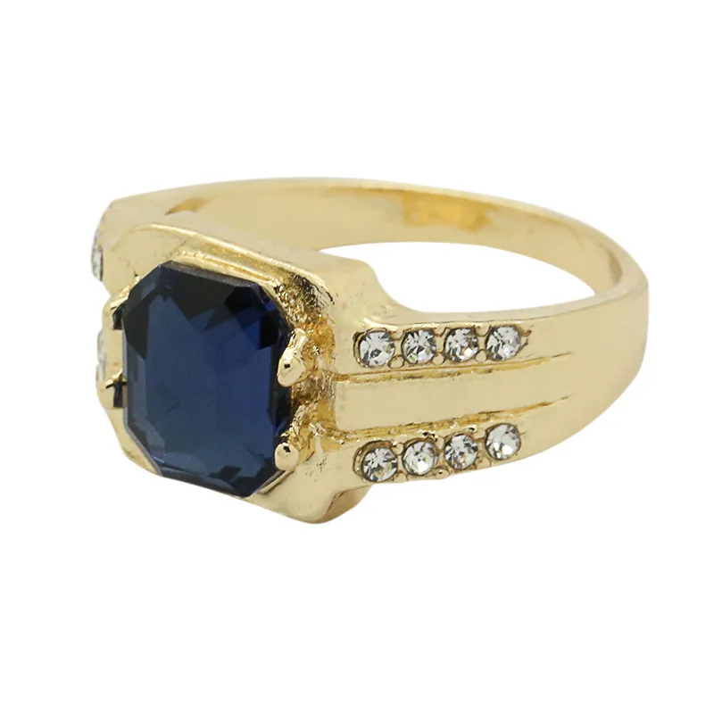 2018 Fashion Blue Stone Gold Color Rings For Women Man Party Wedding Ring Hang Jewelry Size 8 9 10 11