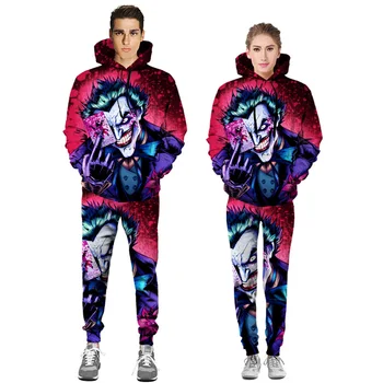 

Movie The Dark Knight clown Joker Hoodies Sweatshirts Cosplay Costumes clown Pants Funny Hip Hop Sports Set Couple sports suit