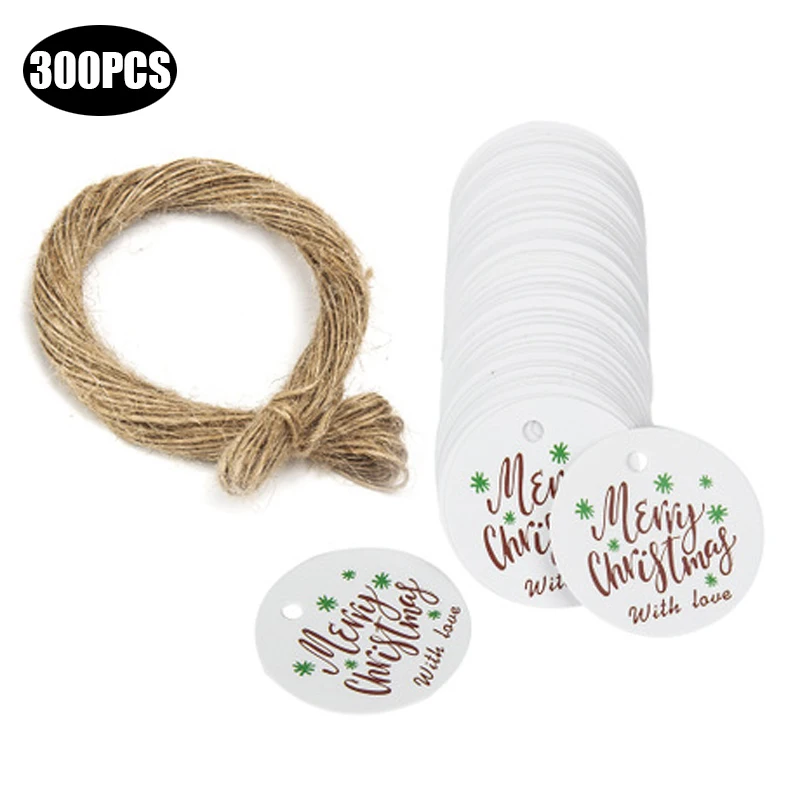 

300PCS handmade round merry christmas wich love for party decoration hang paper tags gifts packging labels white wrap DIY tags