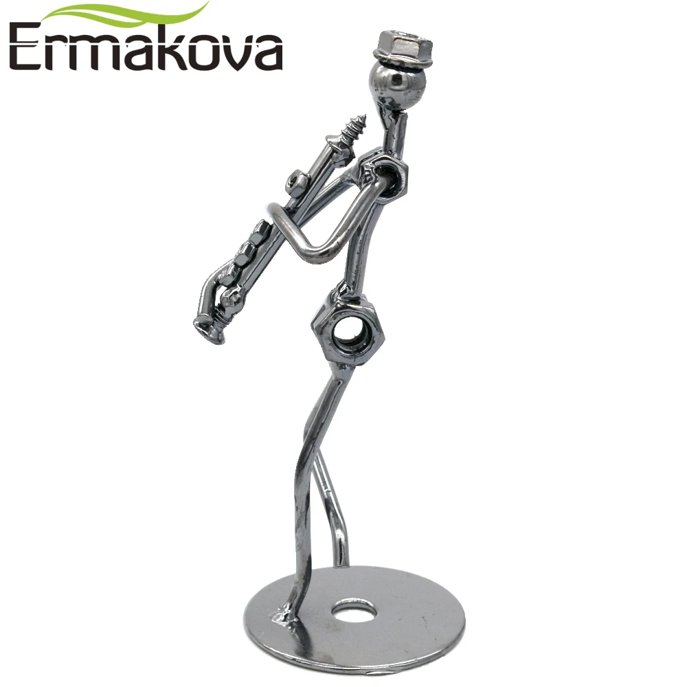 

ERMAKOVA 5.1"Metal Musician Flute Player Sculpture Musical Instrument Figurine Flute Statue Cafe Counter Office Book Shelf Decor