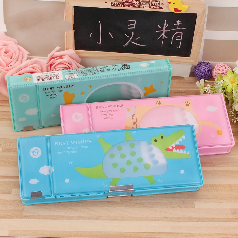 

Double-layer Simple Creative Animal Cartoon Pencil Case Primary School Boys and Girls Stationery Box Plastic Pencil Case
