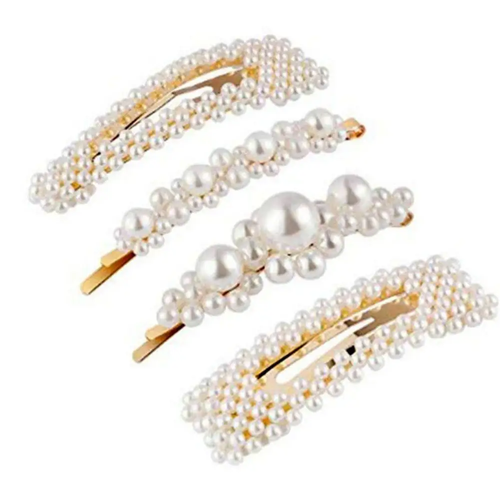 

40# Fashion 4Pcs Women Girls Faux Pearl Inlaid Hollow Hair Clips Hairpins Headwear Barrettes Modeling Tools