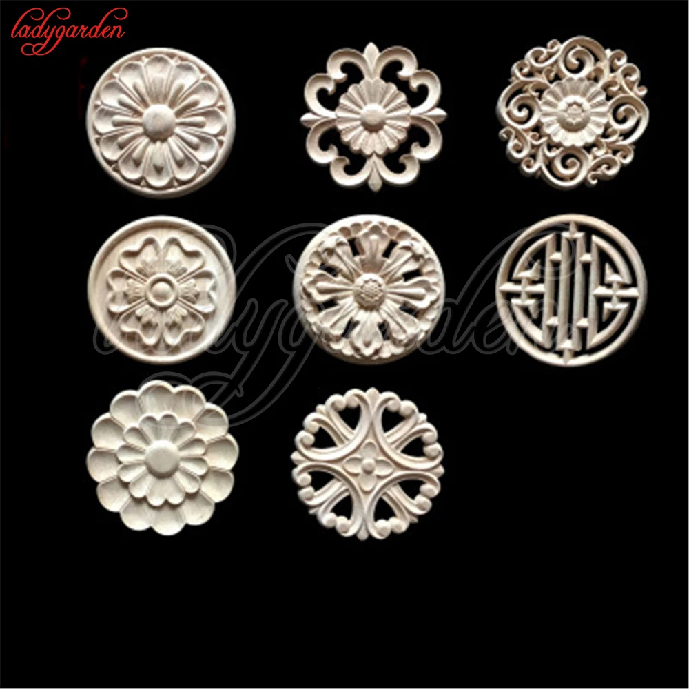 10cm Round European Woodcarving Decal Home Decorative Wood Appliques