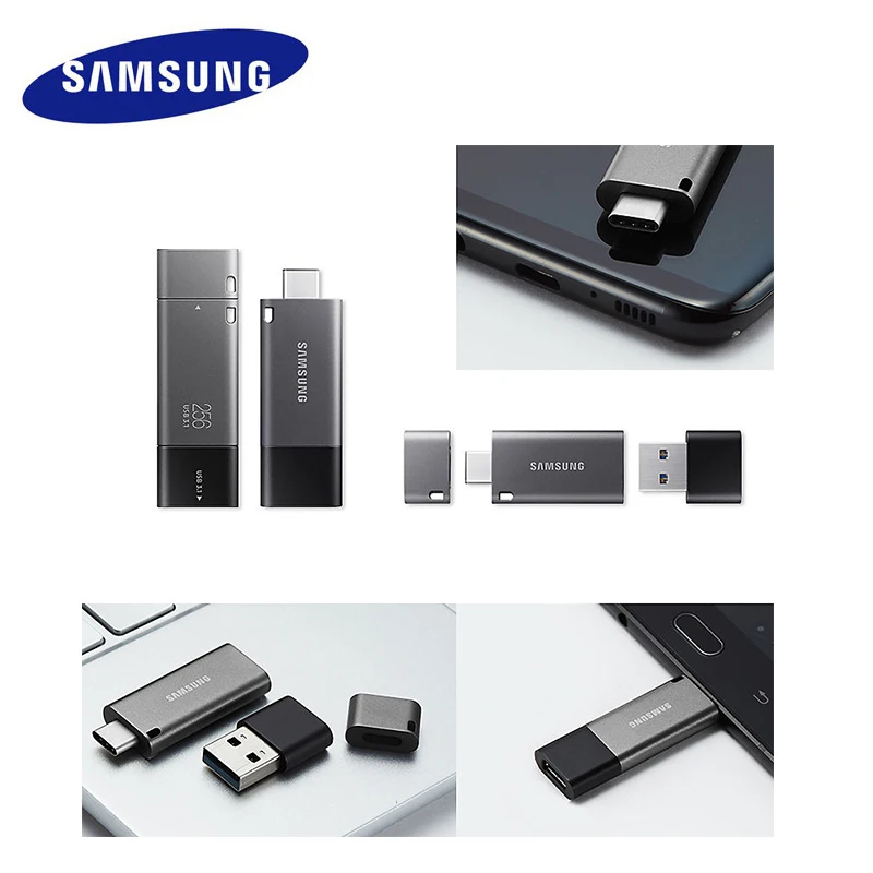 Samsung Cle USB 32 Гб, флеш-накопитель USB 3,1 DUO Plus, 64 ГБ, 128 ГБ, USB C, флешка для Chromebooks, настольного ноутбука