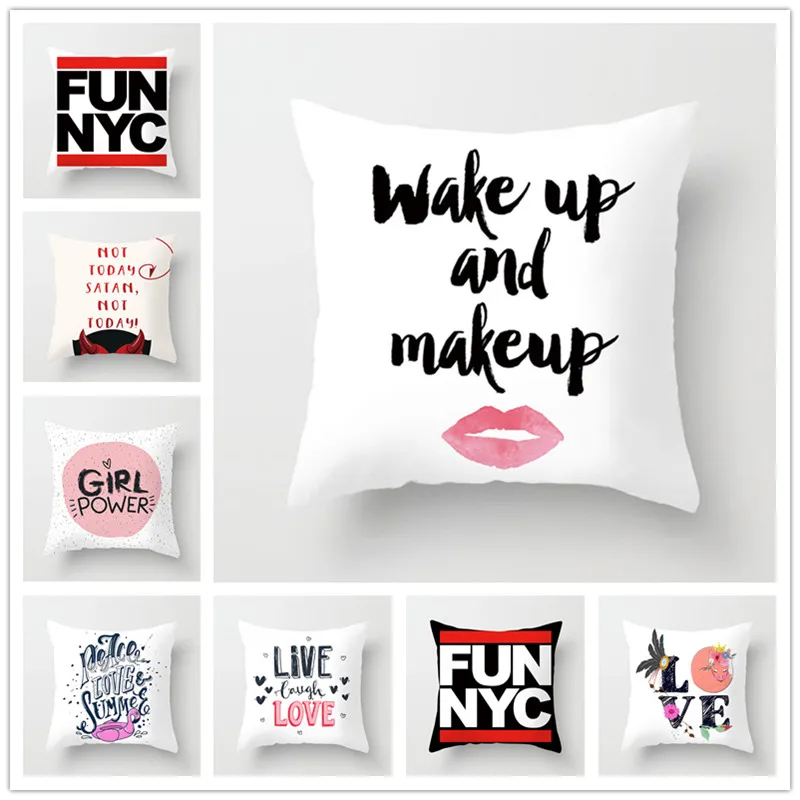 

New Arrival Wake Up and Makeup 45cm*45cm Polyester Peach Skin bedding pillow cover home decor pillowcases