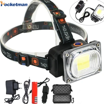 

Superbright COB LED Headlight Headlamp 3-Mode DC Rechargeable Head Lamp Torch18650 Battery Waterproof Hunting Fishing Lighting