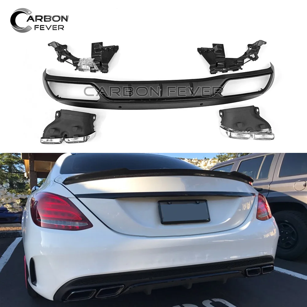 Rear Bumper For Merceds C Class W205 C63 4 Outlet Diffuser Exhaust Tip