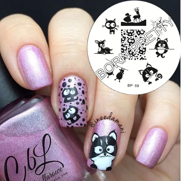 Cute Cat Deer Sheep Design Nail Stamping Plates Template Stamp Nail BORN PRETTY Stamping Template Image Plate 1Pc BP59#19362